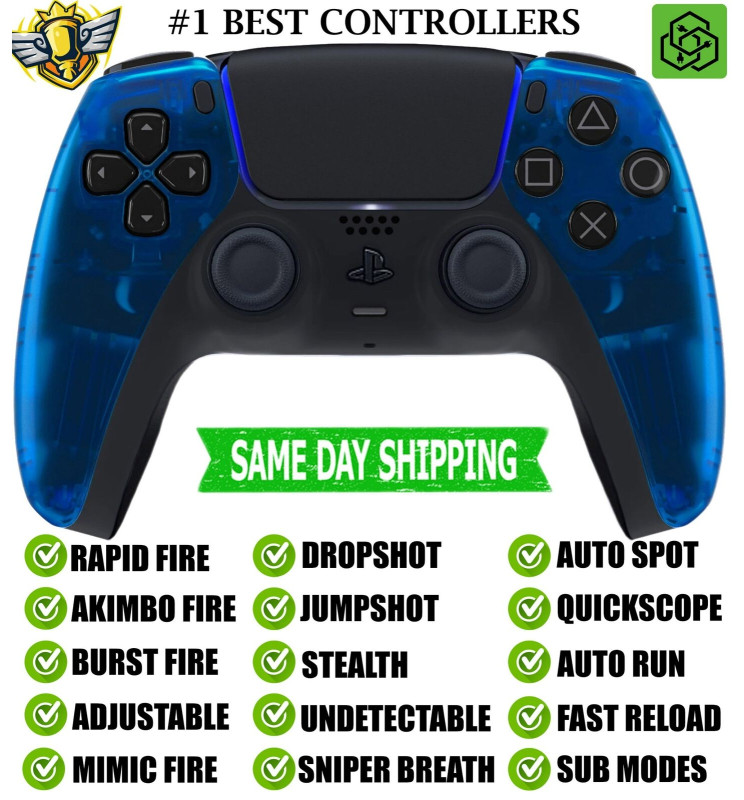 Clear Blue Silent Modz New Rapid Fire Mod Wireless Modded Controller for PS5