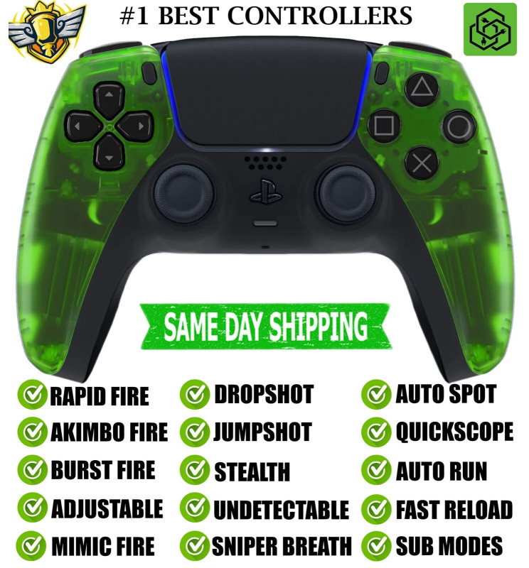 Clear Green Silent Modz New Rapid Fire Mod Wireless Modded Controller for PS5