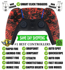 Red Skulls Pro Competition Smart Click Hair Triggers Modded Controller for PS5