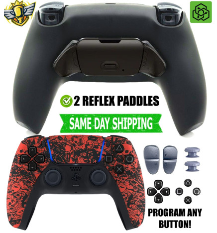 Red Skulls Pro Two Competition Reflex Paddles Silent Modz Controller for PS5 OEM