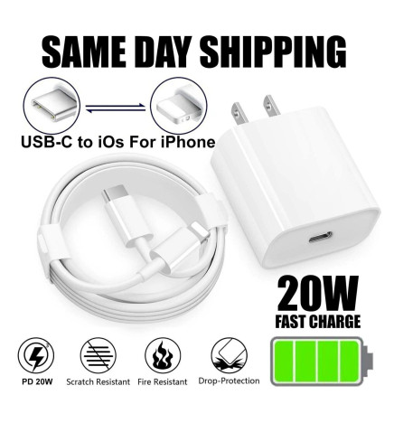 Fast Charger Cord USB-C Wall Adapter 20W For iPhone X 11 12 13 14 Pro Max iPad