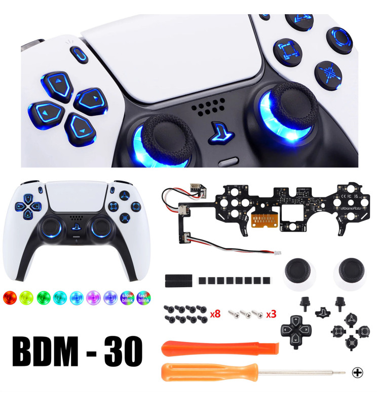LED RGB Lights Black Button DIY KIT for PlayStation 5 Controller BDM-30 New Gen
