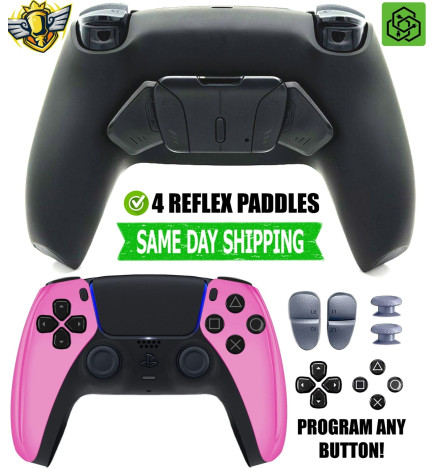 Pink Chrome Pro 4 Competition Reflex Paddles Silent Modz Controller for PS5 OEM