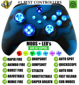 MODS + LEDs Camo Blu Rapid Fire Wireless Modded Controller for Xbox Series X S