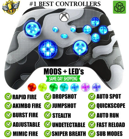 MODS + LEDs White Camo Lights Rapid Fire Modded Controller for Xbox Series X S