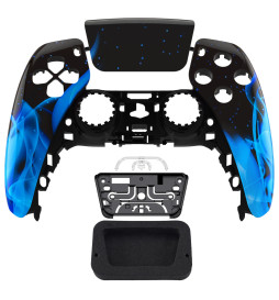 Glossy Blue Flames Faceplate Front Shell Case compatible with PS5 Controller