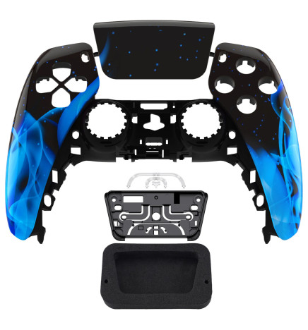 Glossy Blue Flames Faceplate Front Shell Case compatible with PS5 Controller