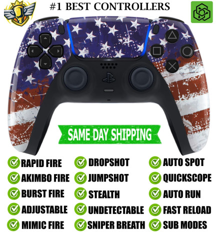 Glossy USA Flag Silent Modz Rapid Fire Mod Wireless Modded Controller for PS5