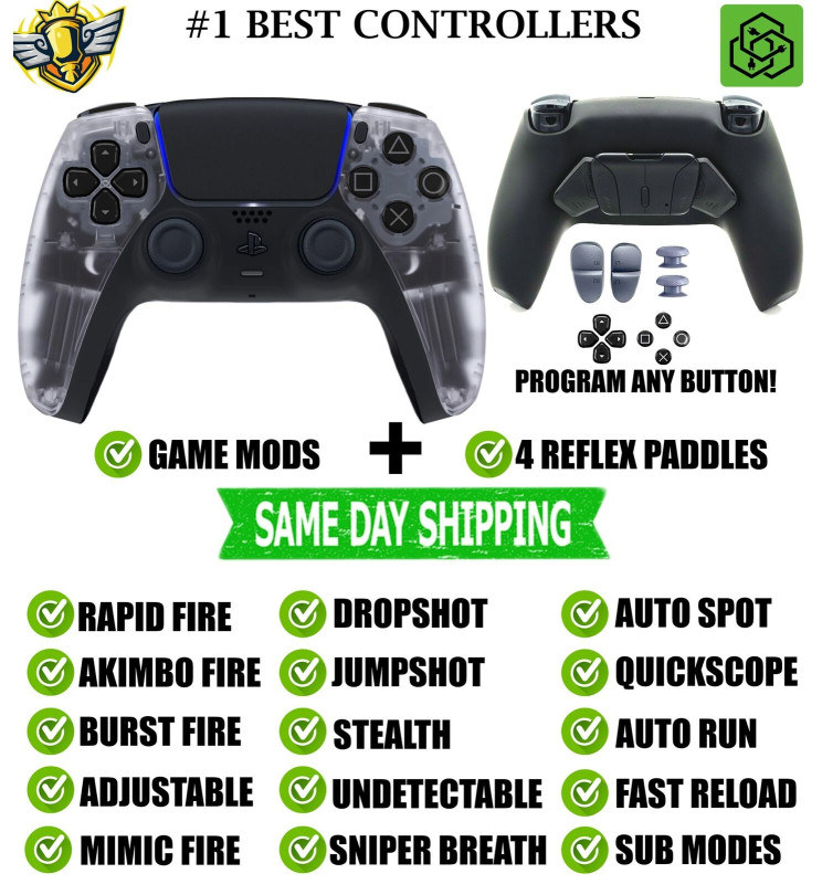 Crystal Clear Pro V4 Modded + 4 Paddles Silent Modz Wireless Controller for PS5