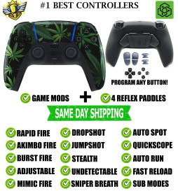 Green Weed Leaf Pro V4 Modded+4 Paddles Silent Modz Wireless Controller for PS5