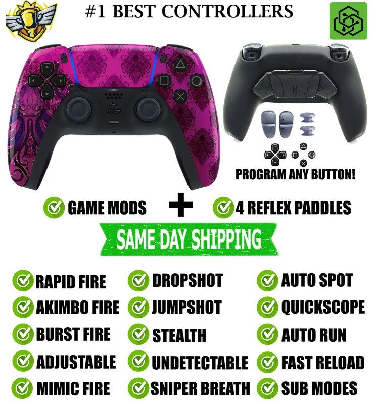 Purple Cthulhu Pro V4 Modded+4 Paddles Silent Modz Wireless Controller for PS5