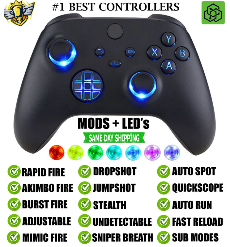 MODS + LEDs Black Rapid Fire Wireless Modded Controller for Xbox Series X S