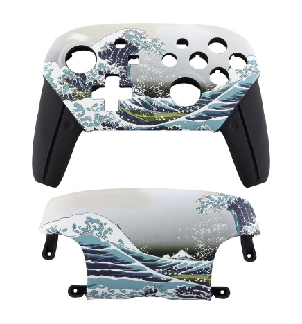 Soft Touch Great Wave Front + Back Shells for Nintendo Switch Pro Controller