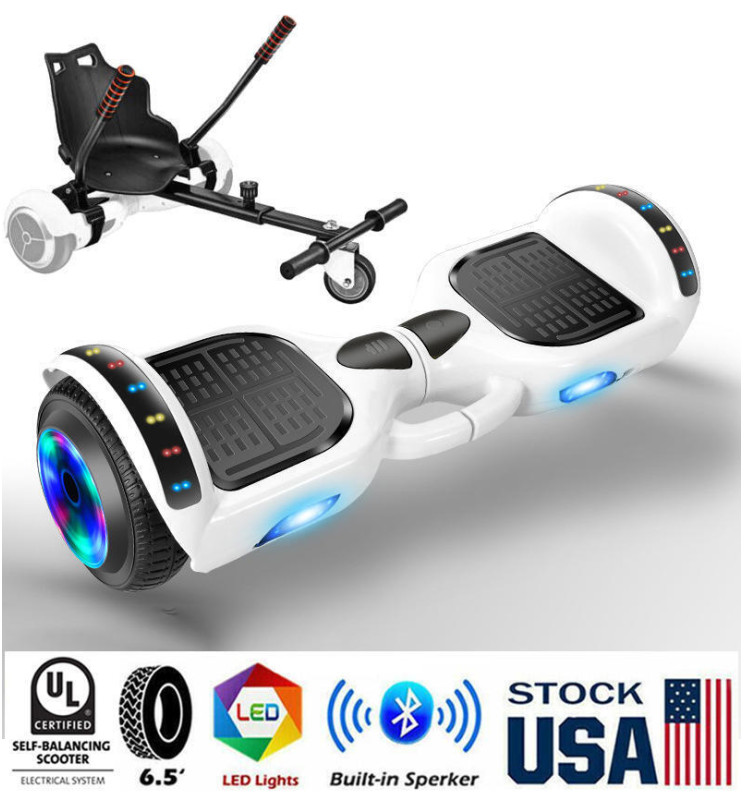 White Electric Hover Go Kart Self Balancing Scooter Board Toy 6.5" Kids UL2272