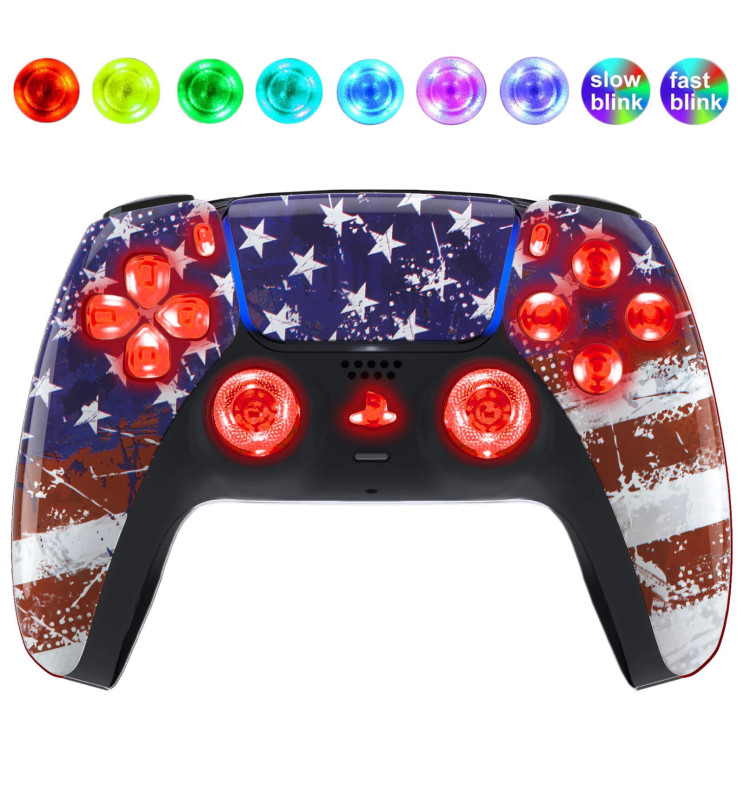 USA Flag Silent Modz LED Light Up Buttons Wireless Custom Controller for PS5