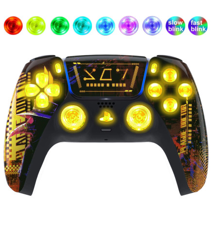 Cyber Yellow Silent Modz LED Light Up Buttons Wireless Custom Controller for PS5