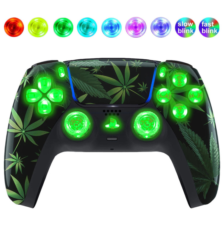 Weed Leaf Silent Modz LED Light Up Buttons Wireless Custom Controller for PS5
