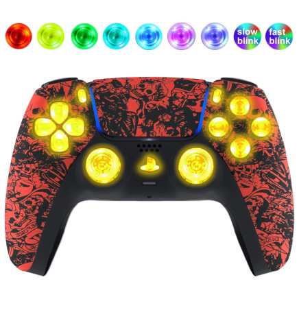 Red Skulls Silent Modz LED Light-Up Buttons Wireless Custom Controller for PS5