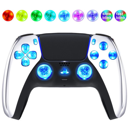 Chrome Silver Silent Modz LED Light Up Button Wireless Custom Controller for PS5