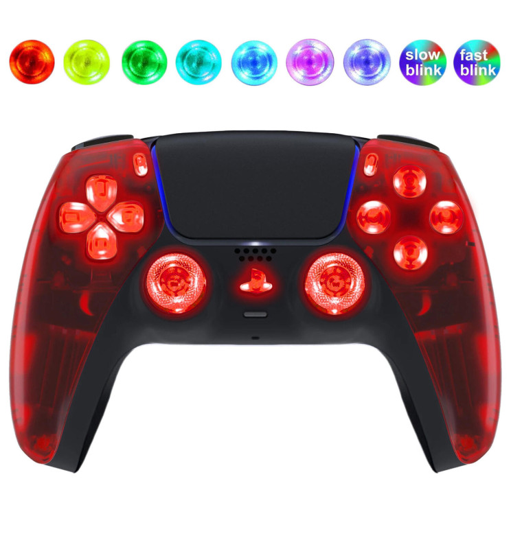 Red Clear Silent Modz LED Light Up Buttons Wireless Custom Controller for PS5