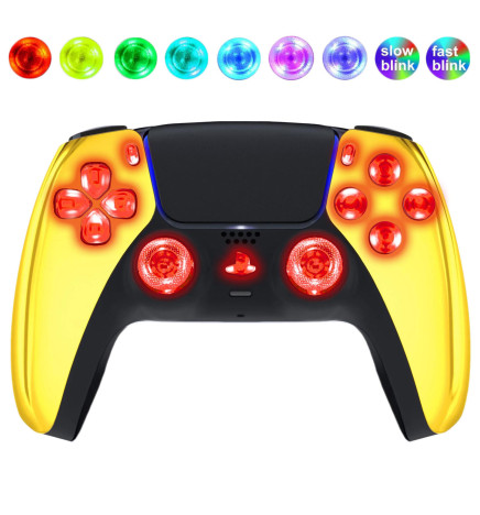 Gold Chrome Silent Modz LED Light Up Buttons Wireless Custom Controller for PS5