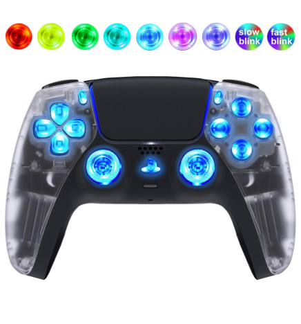 Clear Crystal Silent Modz LED Light Up Button Wireless Custom Controller for PS5