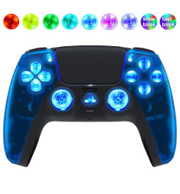 Blue Clear Silent Modz LED Light Up Buttons Wireless Custom Controller for PS5