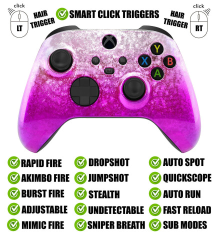 Pink Ice Flakes Silent Modz Smart Click Triggers Modded Controller for Xbox & PC