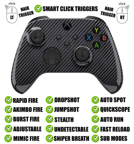 Carbon Fiber Silent Modz Smart Click Triggers Modded Controller for Xbox & PC