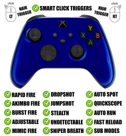 Chrome Blue Silent Modz Smart Click Triggers Modded Controller for Xbox & PC