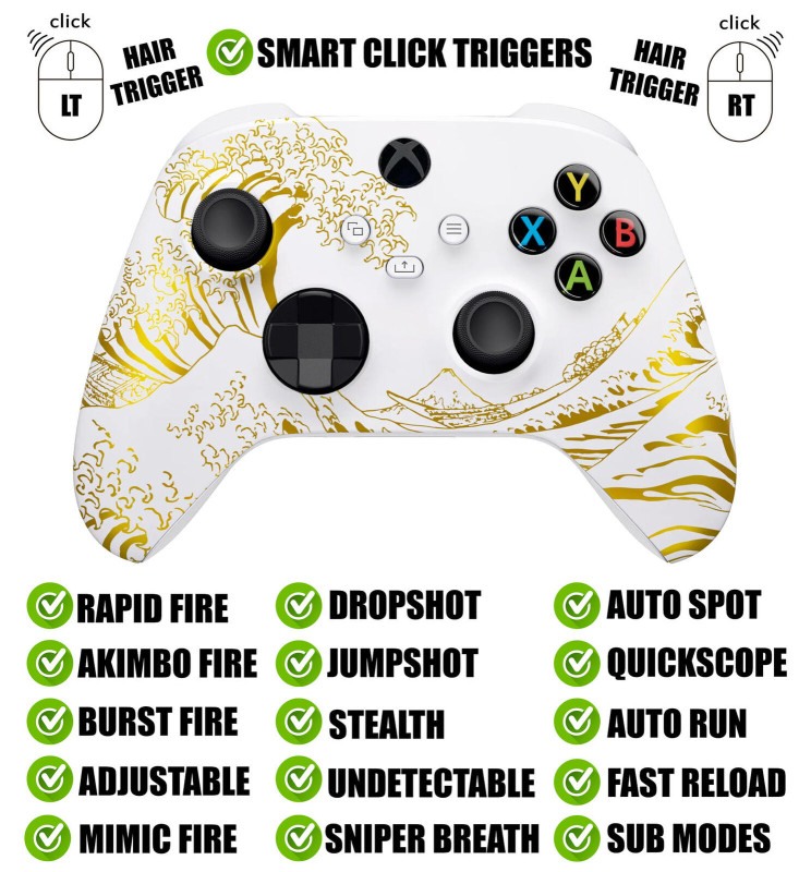 Golden Wave Silent Modz Smart Click Triggers Modded Controller for Xbox & PC