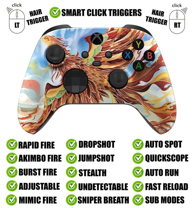 Phoenix Tail Silent Modz Smart Click Triggers Modded Controller for Xbox & PC