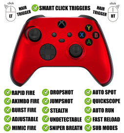 Chrome Red Silent Modz Smart Click Triggers Modded Controller for Xbox & PC