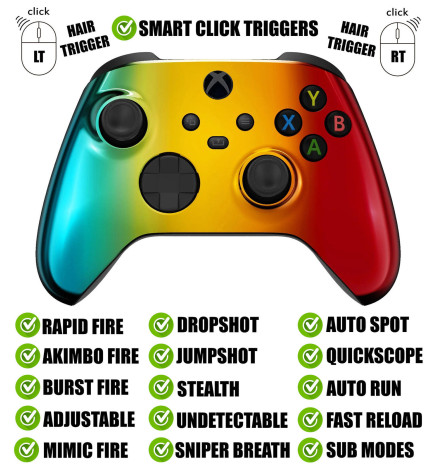 Chrome Gradient Silent Modz Smart Click Triggers Modded Controller for Xbox & PC