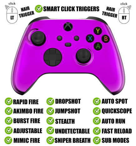 Chrome Purple Silent Modz Smart Click Triggers Modded Controller for Xbox & PC