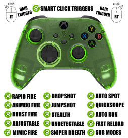 Clear Green Silent Modz Smart Click Triggers Modded Controller for Xbox & PC