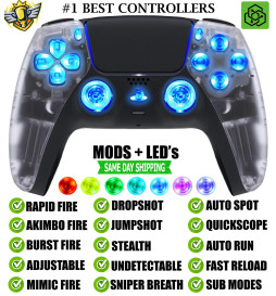 Clear Silent Modz LED Lights Rapid Fire Modded Wireless Controller for PS5 & PC