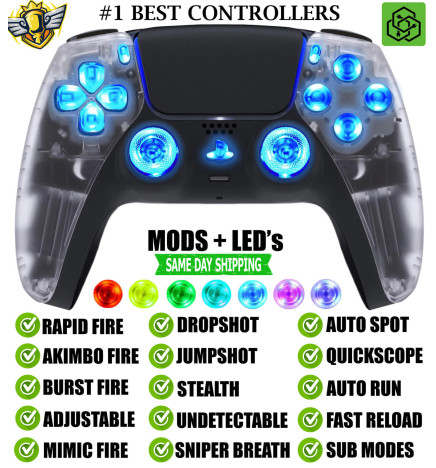 Clear Silent Modz LED Lights Rapid Fire Modded Wireless Controller for PS5 & PC