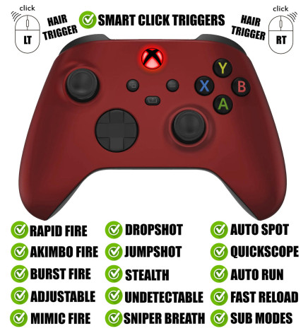 LED + SOFT Red Silent Modz Smart Click Triggers Modded Controller for Xbox & PC