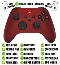 LED + SOFT Red Silent Modz Smart Click Triggers Modded Controller for Xbox & PC